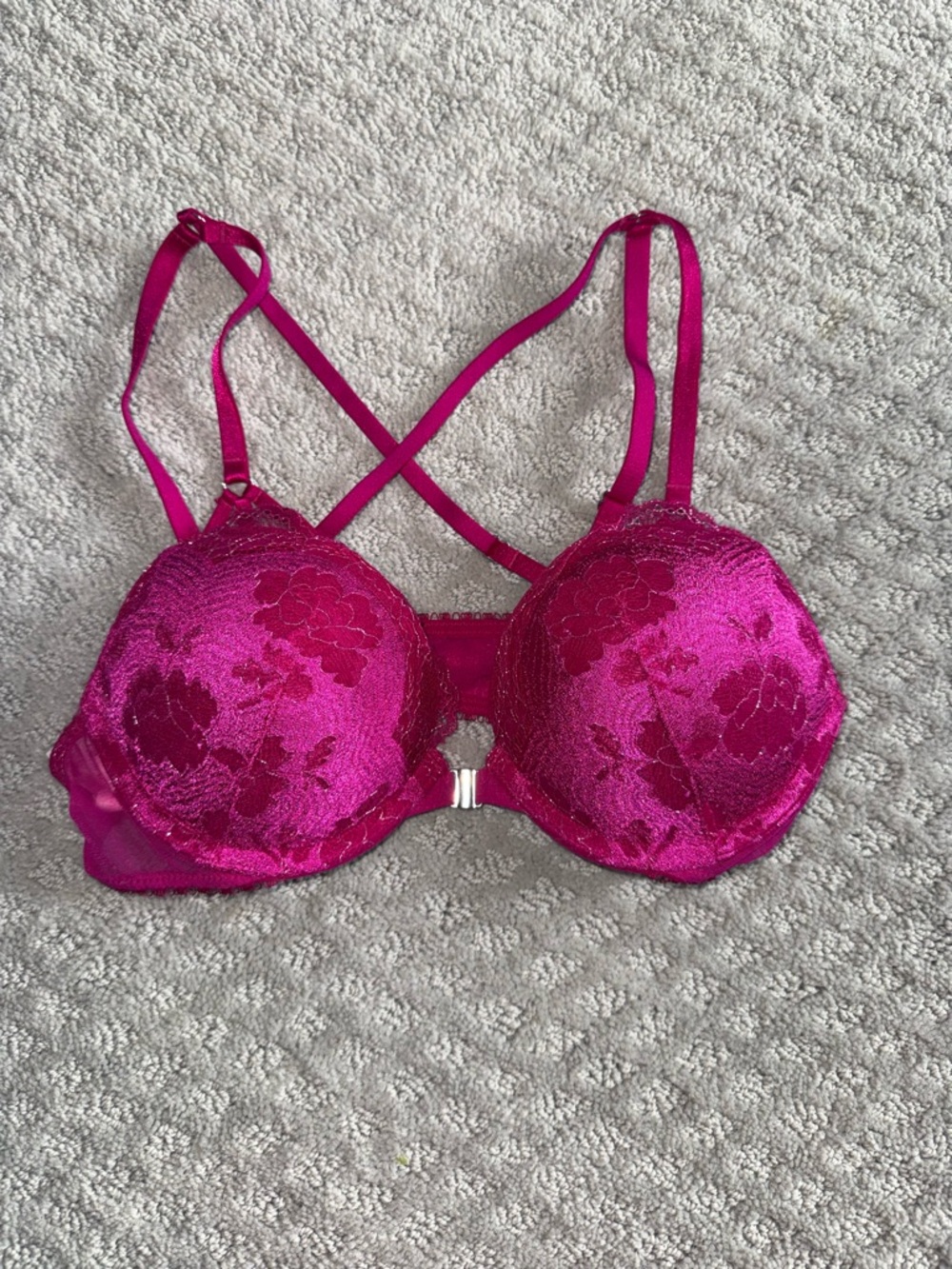 Victoria's Secret Hot Pink Lace Crossback Push-Up Bra